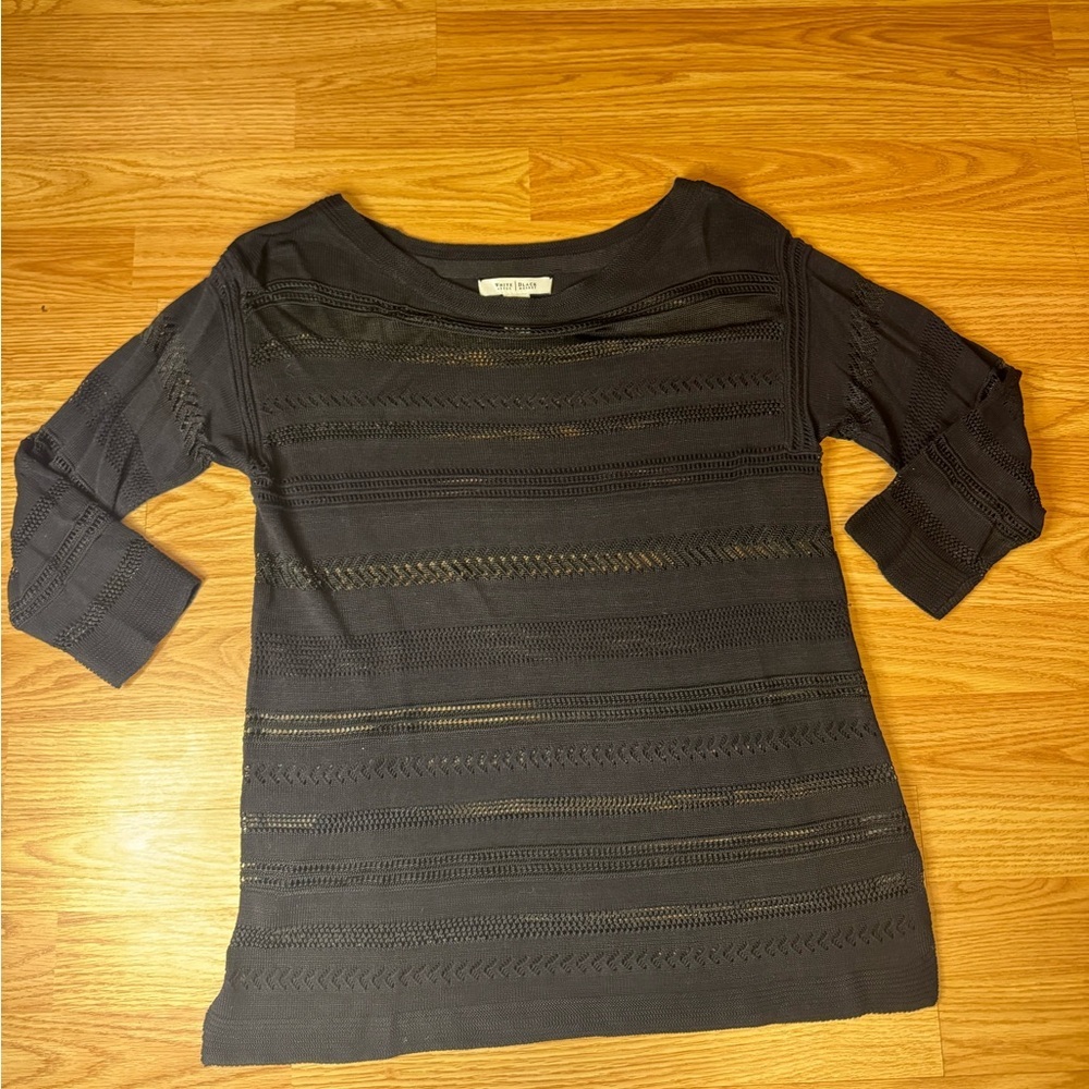White House Black Market Sheer Black Long Sleeve Top Size Small